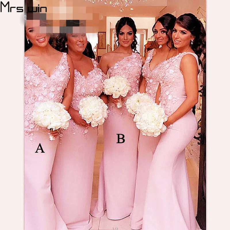 Mrs win Bruidsmeisje Jurken Plus Size Vrouwen Wedding Party Dress Mermaid Elegante V-hals Roze Lange Vestido Madrinha 2020 HR075 Mrs win Bruidsmeisje Jurken Plus Size Vrouwen Wedding Party Dress Mermaid Elegante V-hals Roze Lange Vestido Madrinha 2020 HR075
