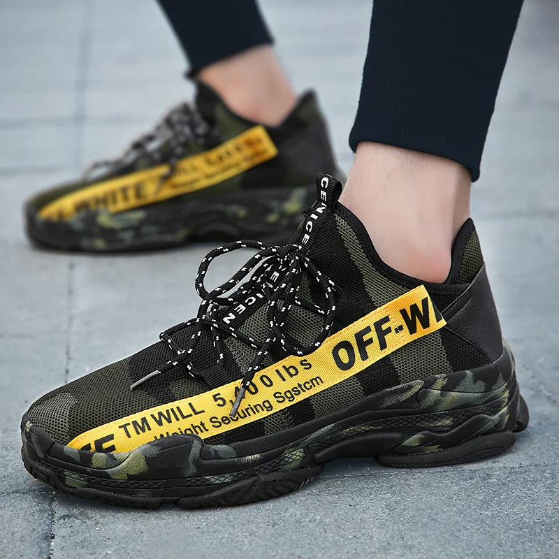 

2018 Summer New Style Men Camouflage Breathable Fly Line Athletic Shoes Lightweight Anti-slip Large Size Platform Shoes