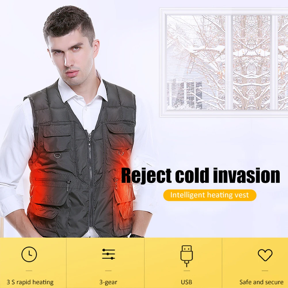 New Arrival Heating Thermal Solid Color Cotton Vest Korean Version Outdoor Sport Fishing Vest USB Jacket Clothes Winter