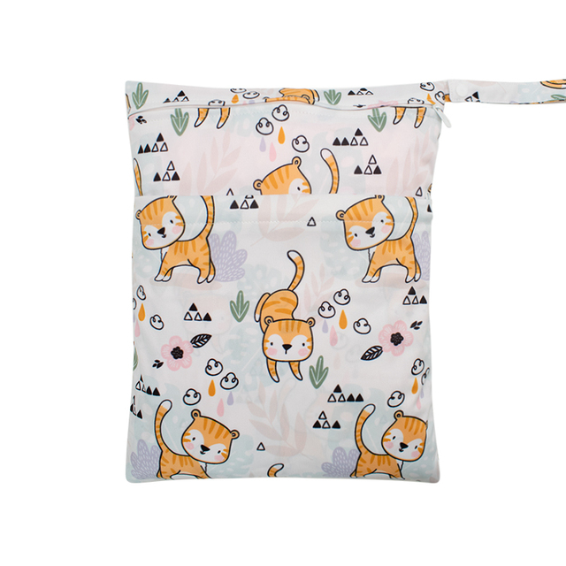 Baby Nappies Bag Printed Wet Dry Nappy Zipper Handbag Stroller Accessories For Baby Diapers Nappies Bag Reusable