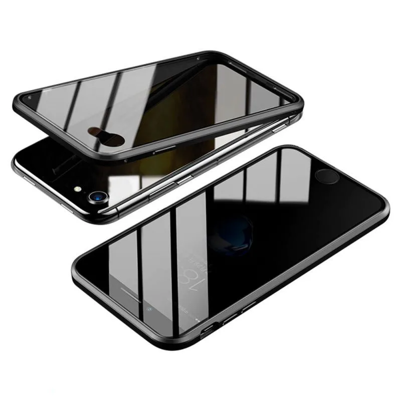 Металлический бампер Магнитный чехол для телефона с защитой от просмотра для iPhone 7/8 Plus X/XS/XR/XS Max защита для экрана из закаленного стекла - Цвет: P01