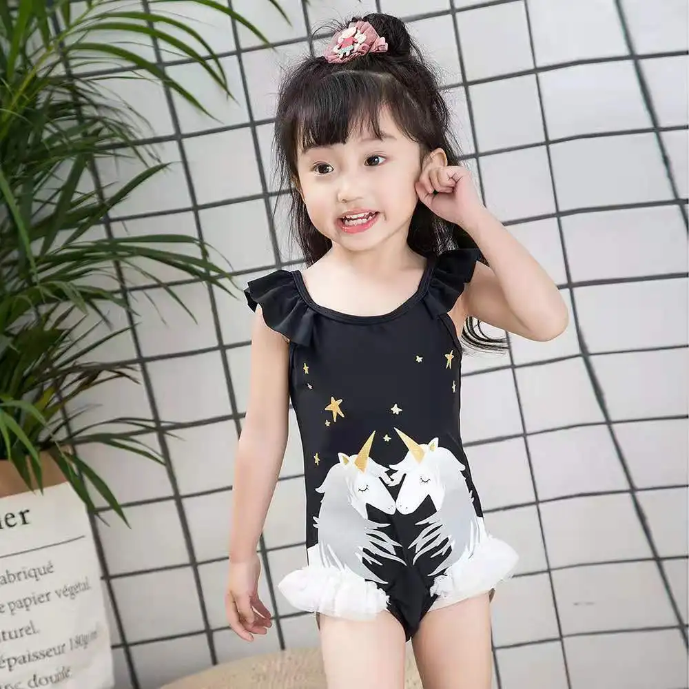 Children's Sunscreen Baby Unicorn Swimwear One-piece Swimsuit Hat Unicorn Cartoon Pattern