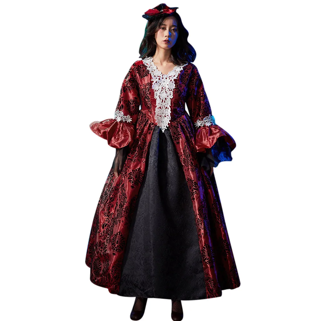 

Halloween Cosplay Costumes Scary Vampire Witch Costume for Women Medieval Victorian Masquerade Costume Black Fancy Maxi Dress FC