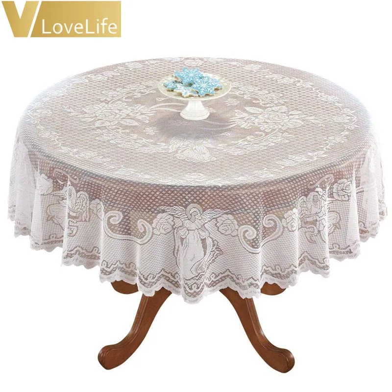  1X White Angel Table Cloth Round Square Round Christmas Cover Lace Tablecloth Home Xmas Party Decor