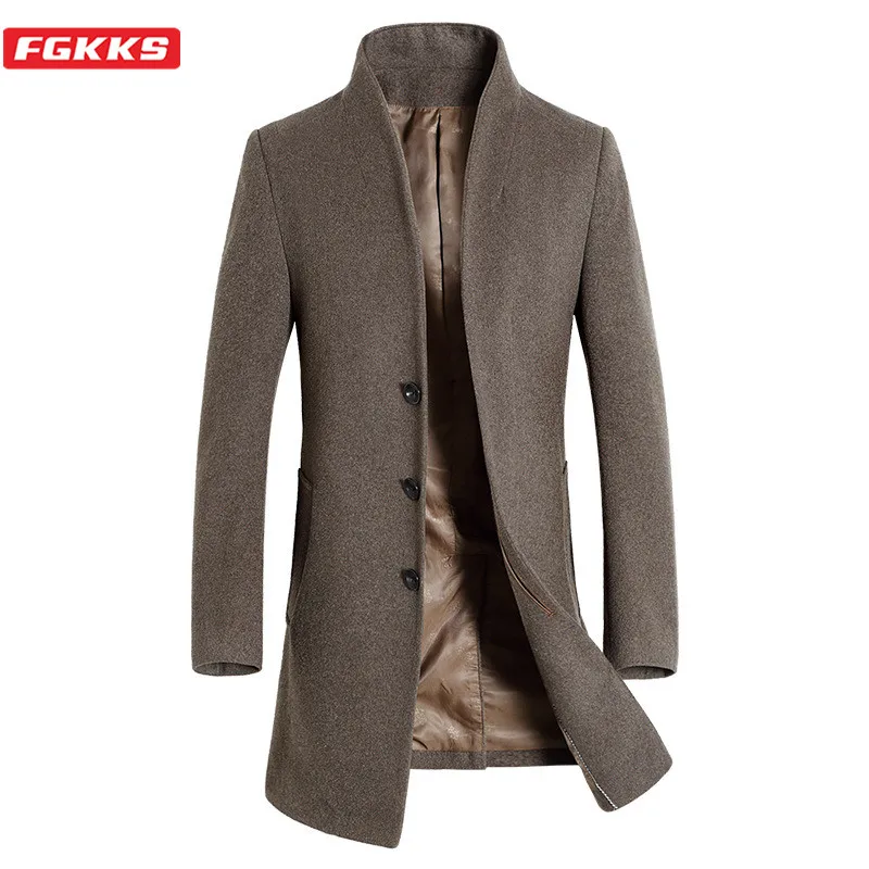 FGKKS Winter Brand Men Wool Blend Coats Male Stand Collar Thick Long Section Trench Coat Men's Slim Trend Wild Wool Overcoat FGKKS Winter Brand Men Wool Blend Coats Male Stand Collar Thick Long Section Trench Coat Men's Slim Trend Wild Wool Overcoat