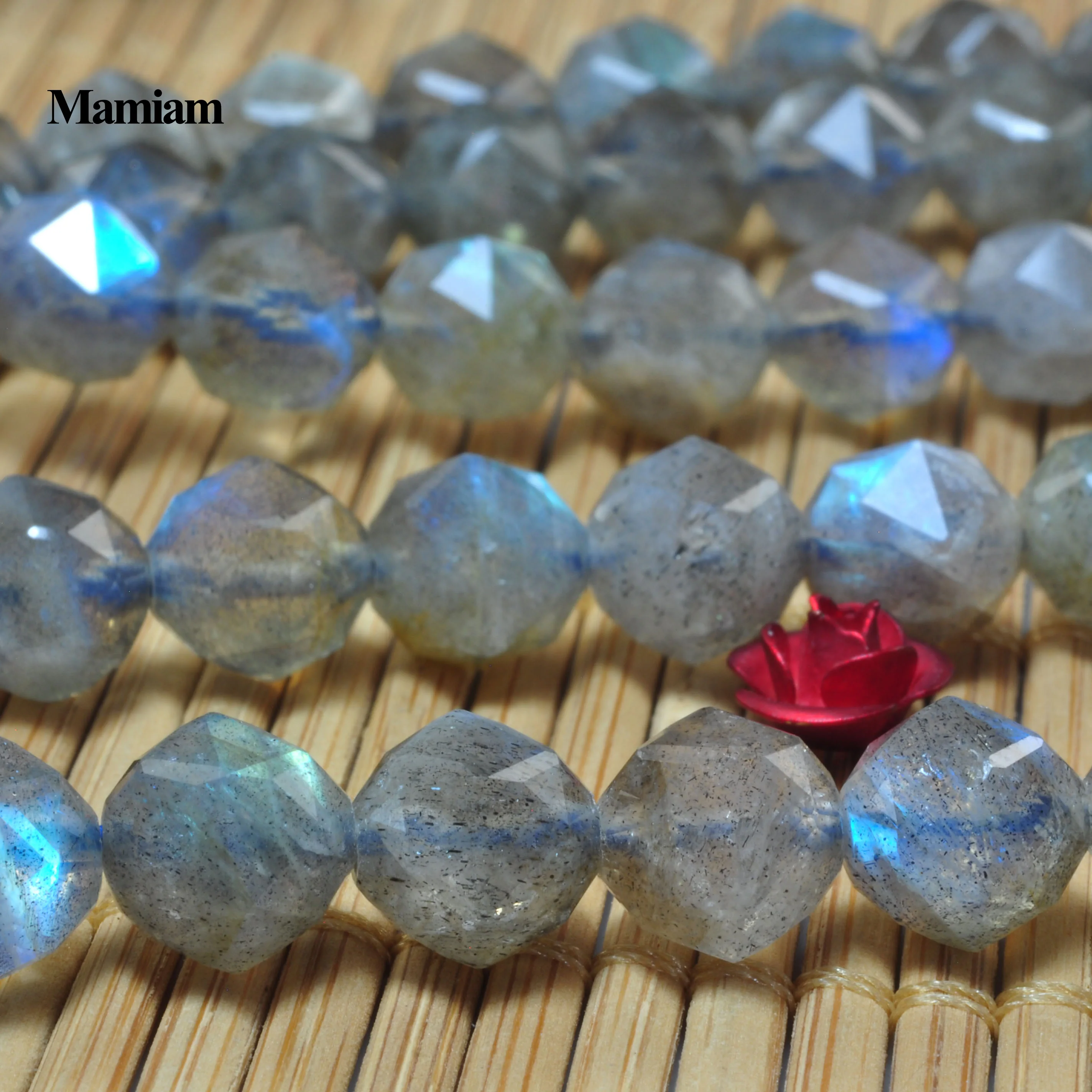 Mamiam Natural A+ Blue Flash Labradorite Diamond Faceted Beads 6mm Round Stone Diy Bracelet Necklace Jewelry Making Design