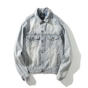 

KIOVNO Vintage Men's Hip Hop Ripped Denim Jackets Graffiti Printed Jeans Jackets For Male Size M-2XL Washed