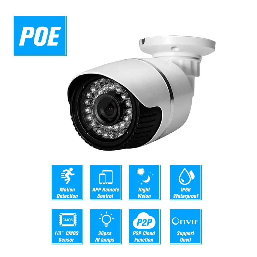 

1080P POE IP Camera P2P Onvif Night View IR-CUT Motion Detection Phone APP Control Indoor/Outdoor Waterproof Home Security