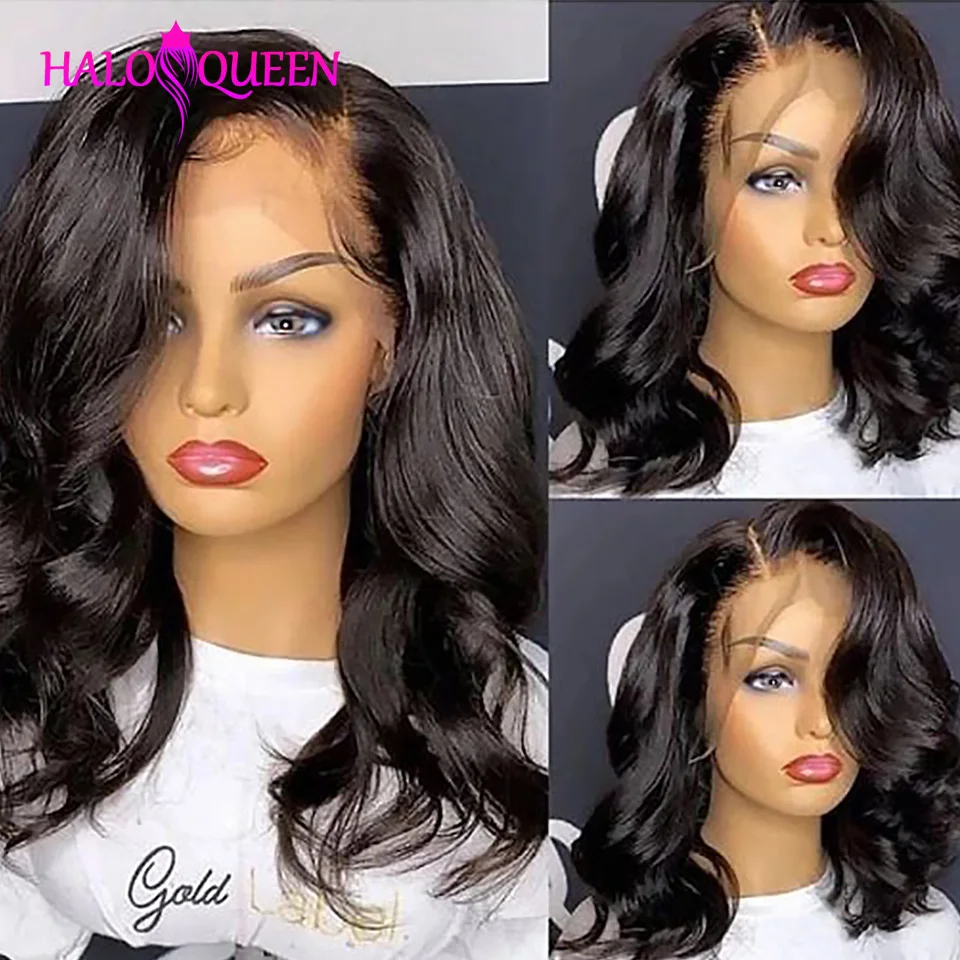 HALOQUEEN прозрачный Remy 13X4 кружевной парик волнистый фронта шнурка человеческих