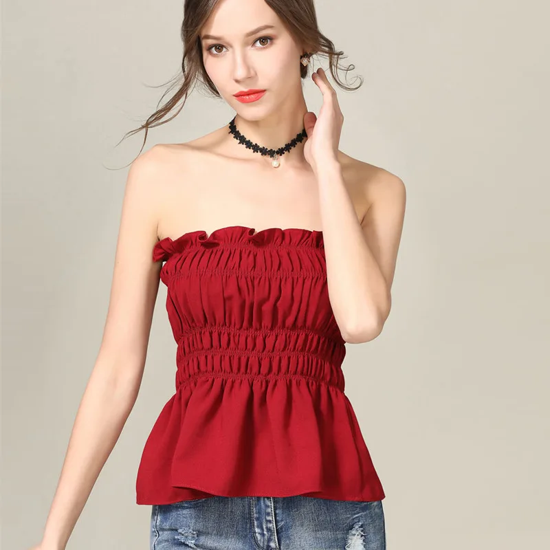 

Sleeveless Shirts For Women Female Backless Tank Tops Chiffon T-shirt Strapless Ruffle Tops Party Clothes Club Shirts 2020 New