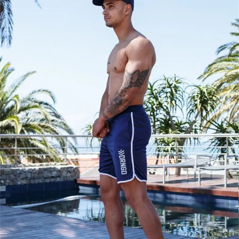 Navy blue HETUAF летние новые сетчатые дышащие Брендовые мужские шорты для фитнеса летние шорты для бодибилдинга Пляжные штаны шорты с эластичной резинкой на талии - Цвет: Navy blue