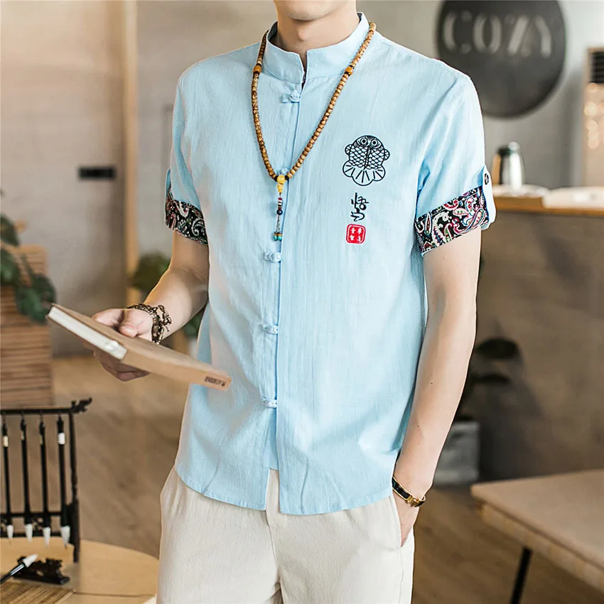 Chinese Shirt News Summer Embroidery Tangsuit Wushu Male Clothes Vintage Style Traditional Chinese Clothing for Men Top