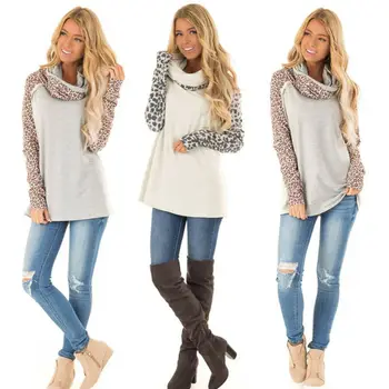 

Autumn Spring Tops Womens Warm Long Sleeve Hooded Hoodies Ladies Sweatshirt Jumper Leopard Print Pullover Hoodies Sweatshirts