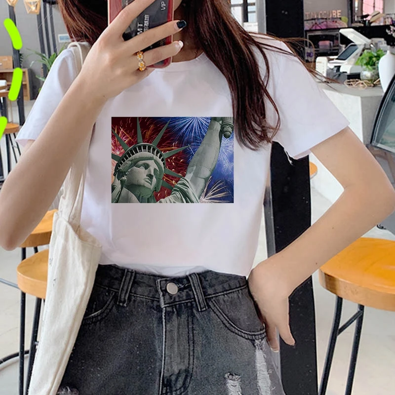 Women's Wreath T-shirt Statue of Liberty clothes ladies short sleeve Kawaii Tees top graphic T-shirt printing T-shirt female