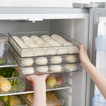 

Refrigerator Storage Box Freezer Pantry Stackable Refrigerator Countertops Cabinets BPA Transparent Plastic Pantry Storage Rack
