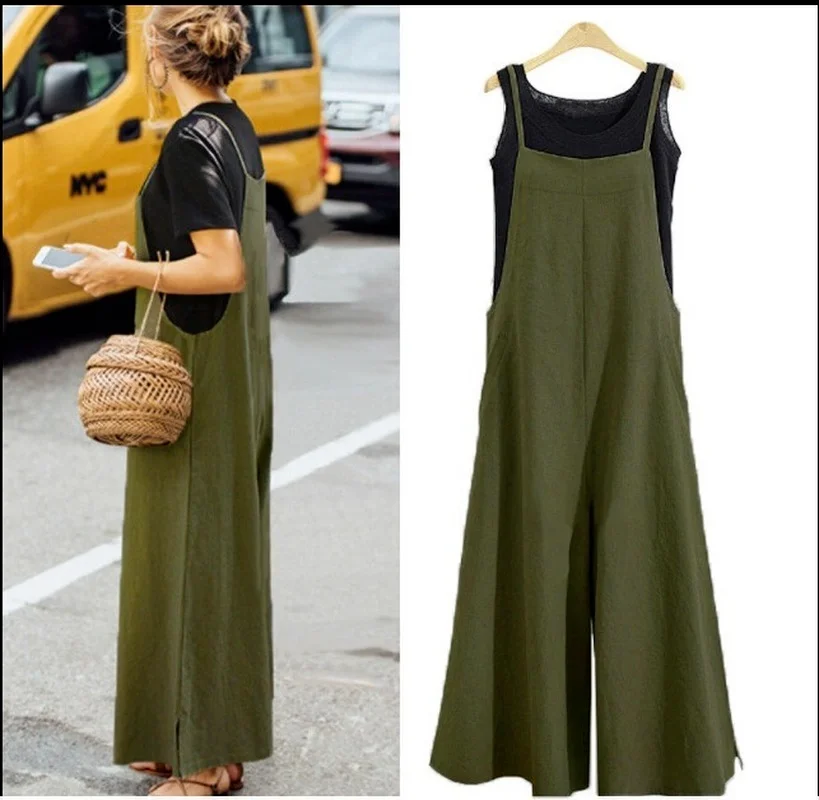 Mono holgado informal de algodón y lino para mujer, mono sin mangas con Espalda descubierta, 2021