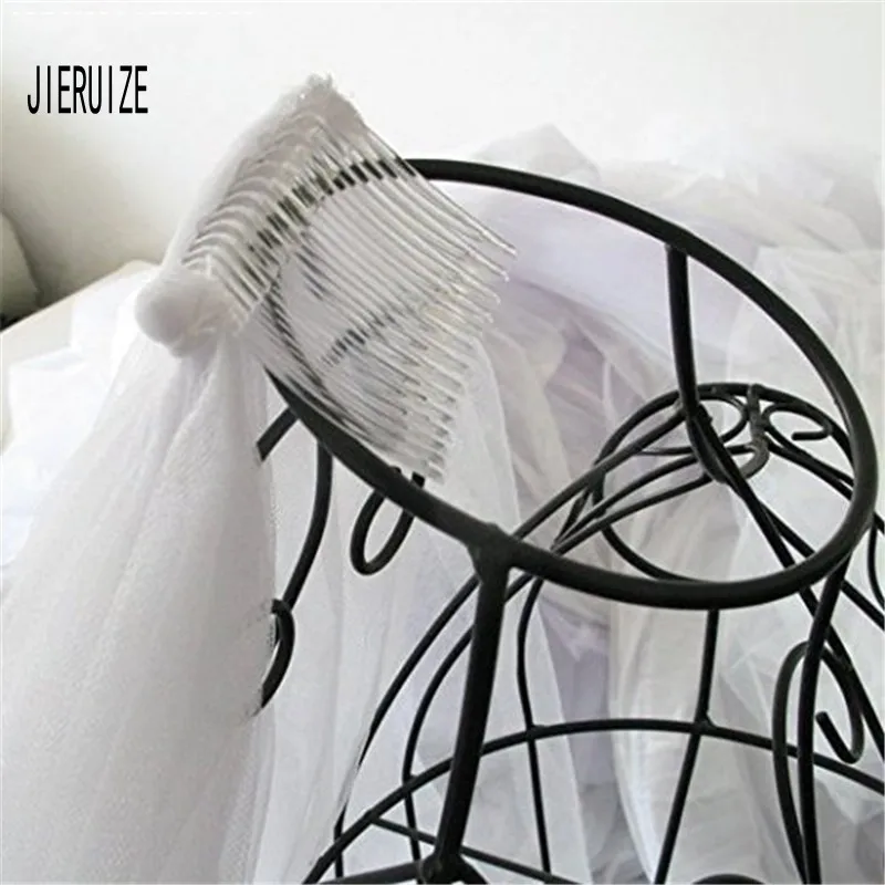 JIERUIZE, женская свадебная вуаль, два слоя, тюль, лента по краю, фата невесты, короткая, белая, цвета слоновой кости, свадебная фата, аксессуары