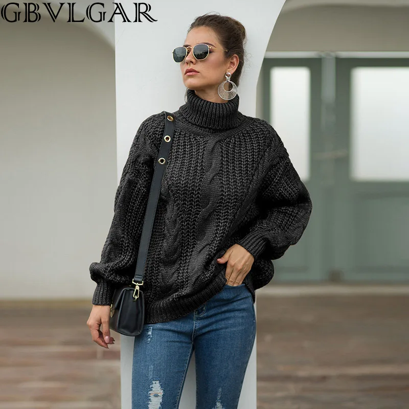 

2020 Womens Sweaters Autumn Winter Tops Turtleneck Loose Sweater Female Long Sleeve Thick Warm Pullover Jumpers Knitted Sweater