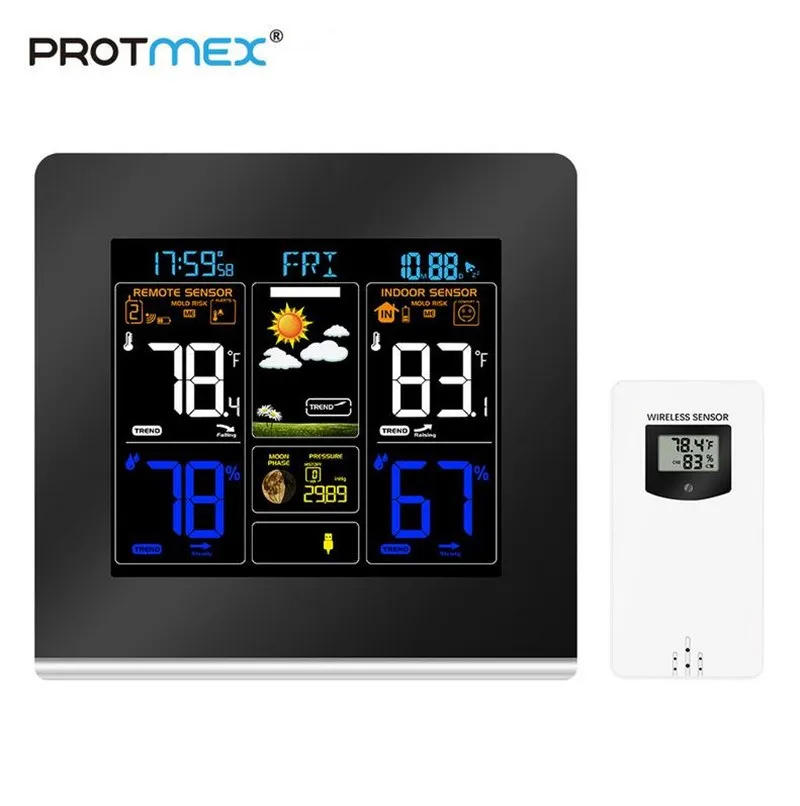  Protmex 3379C Digital Alarm Clock with Weather Station Wilress Color HD Display Weather Forecast St - 4000310955982