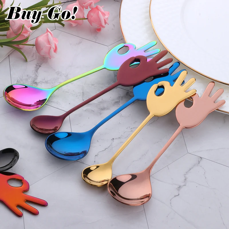 

1PC Stainless Steel Creative Gold OK Hand Spoon Stirring Spoon Tea Coffee Dessert Spoon Cute Tableware Decoration Party Utensils