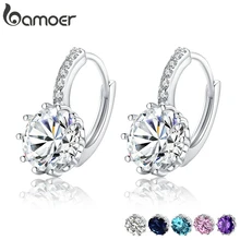 Bamoer модный подлинная покрынная платина круглый обруч серьги с ааа циркон женские ювелирного подарка YIE083