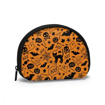 

Women Small Cosmetic Bag Halloween Cat Pumpkins Skulls Bats Element Travel Make Up Coin Money Card Lipstick Storage Pouch Purse