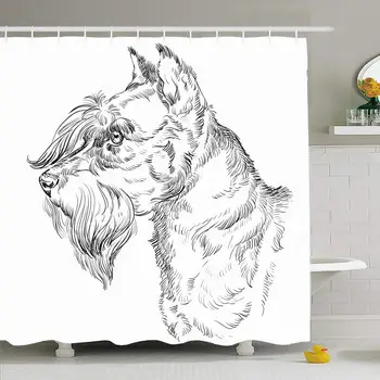 

Shower Curtain Set with Hooks 60x72 in Miniature Schnauzer Adult Dog Animal Hand Fluffy Drawing Contour Animals Symbol Cub On