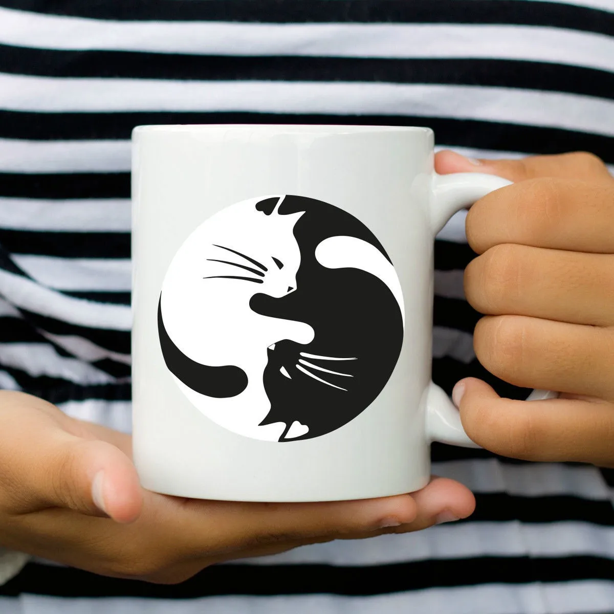 

Cat Mug Yin Yang Coffee or Tea Cup Unique Cat Lover Gift Clever Kitten Present