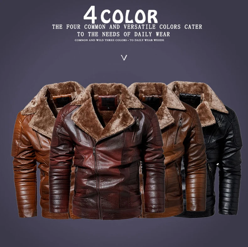 New Winter Leather Jacket Men British Style Fleece Motorcycle Leather Jacket Men Warm Outwear Gentleman Biker Windbreaker Coats racer jacket