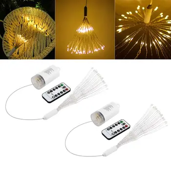 

2 Pack 150 LEDS Firework Copper Lights 8 Modes Dimmable String Fairy Lights with Remote Control Hanging Starburst Lights