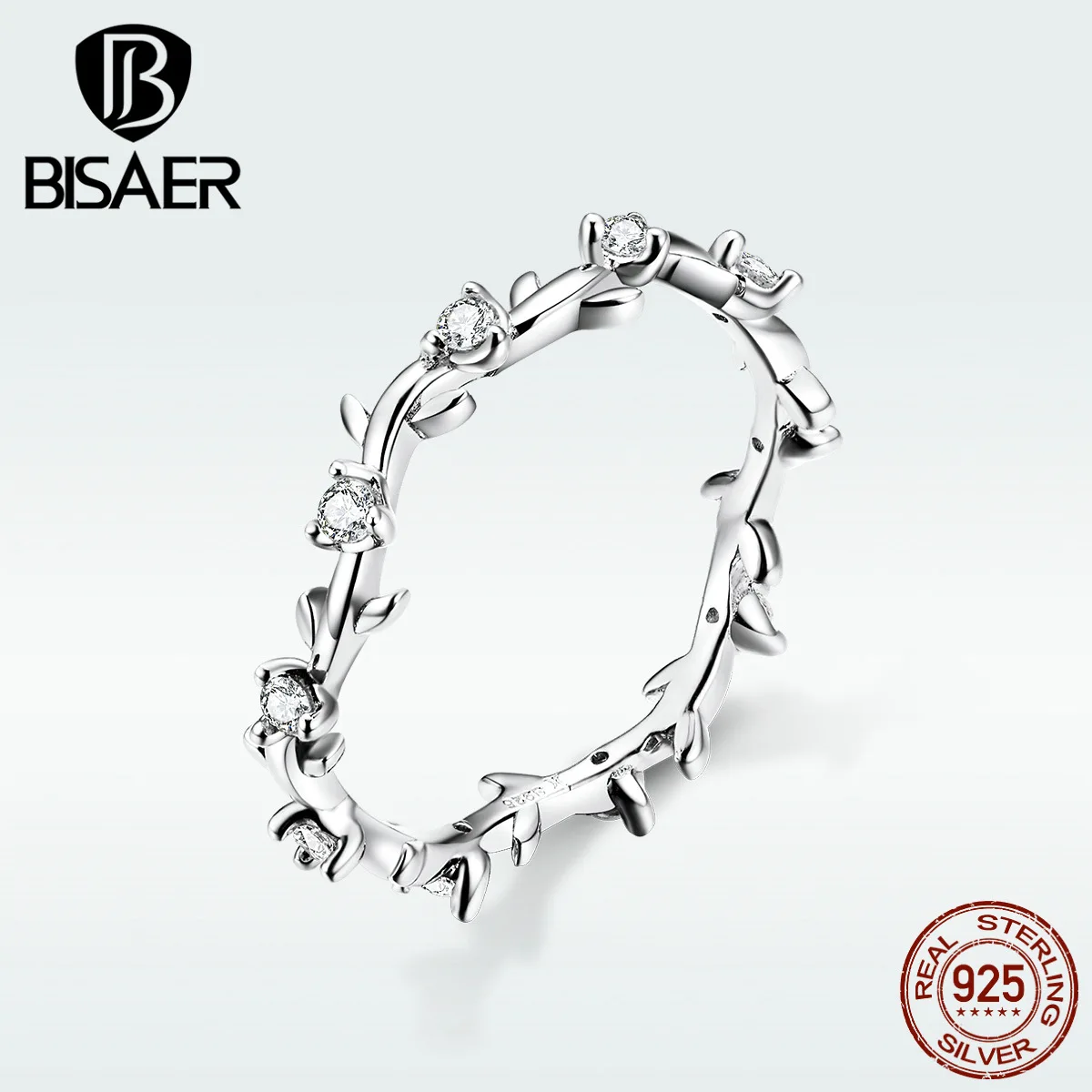 

BISAER Hot Sale 925 Sterling Silver Tree Leaves Leaf Finger Rings for Women Luxury Silver Jewelry Stackable Leaf Rings GXR625