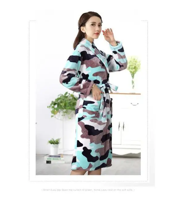 Winter New Couple Flannel Lady Kimono Bathrobe Gown Thicken Nightdress Sleepwear Casual Nightwear Nightgown Soft Home Clothing - Цвет: Women 13