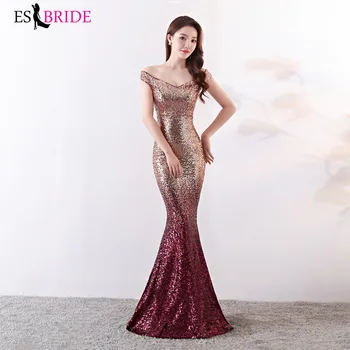 

Evening Dress Sparkle 2019 ES3003-1 New V-Neck Women Elegant ES3003 Sequin Mermaid Maxi Evening Party Gown Dress abendkleider
