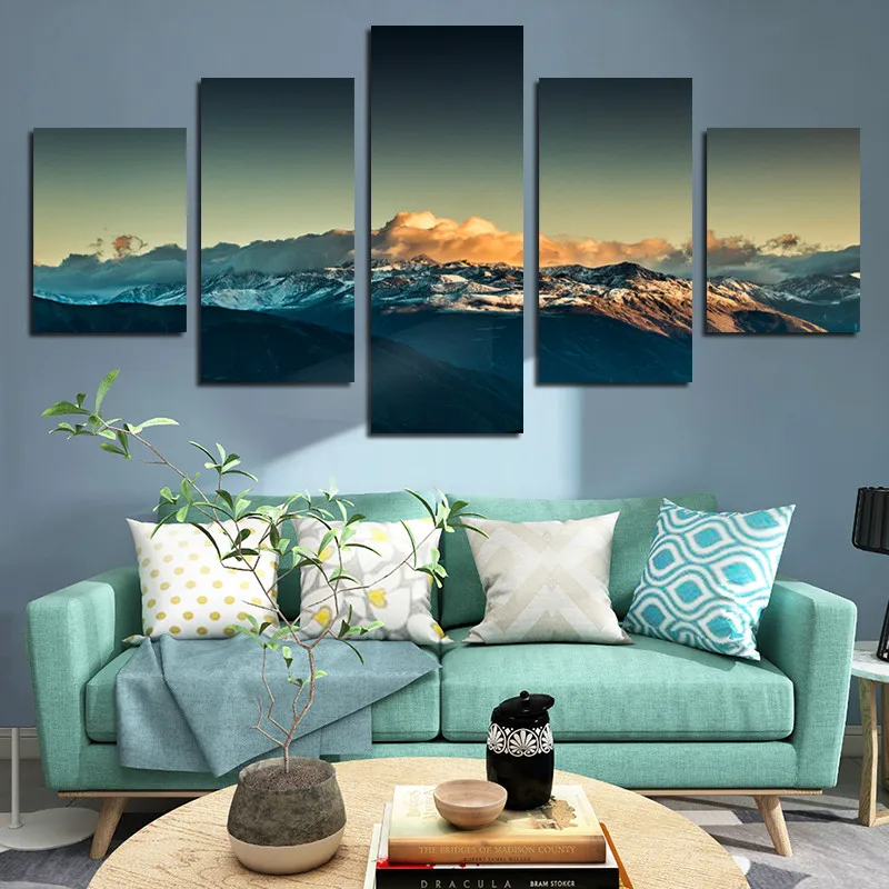 

Mountain Peak Landscape Painting 5Pcs Canvas Decoration Poster Can Be Customized Cloud, Fog and Snow Frameless Style