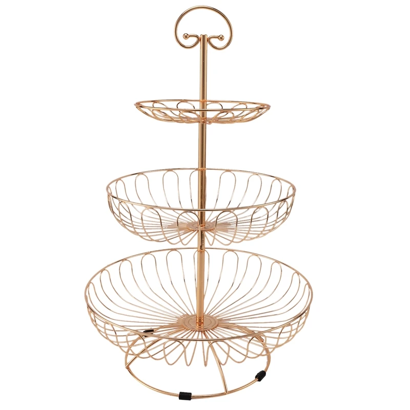 

Best Three Layer Storage Kitchen Home Bowl Detachable Metal Cake Stand Decorative Dessert Holder Round Fruit Basket