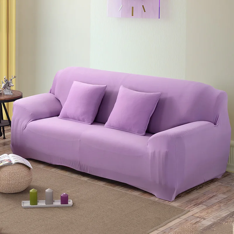 solid color Sofa Cover Set Couch Cover Elastic Corner Sofa Covers for Living Room Stretch L Shaped Chaise Longue Slipcover - Цвет: light purple