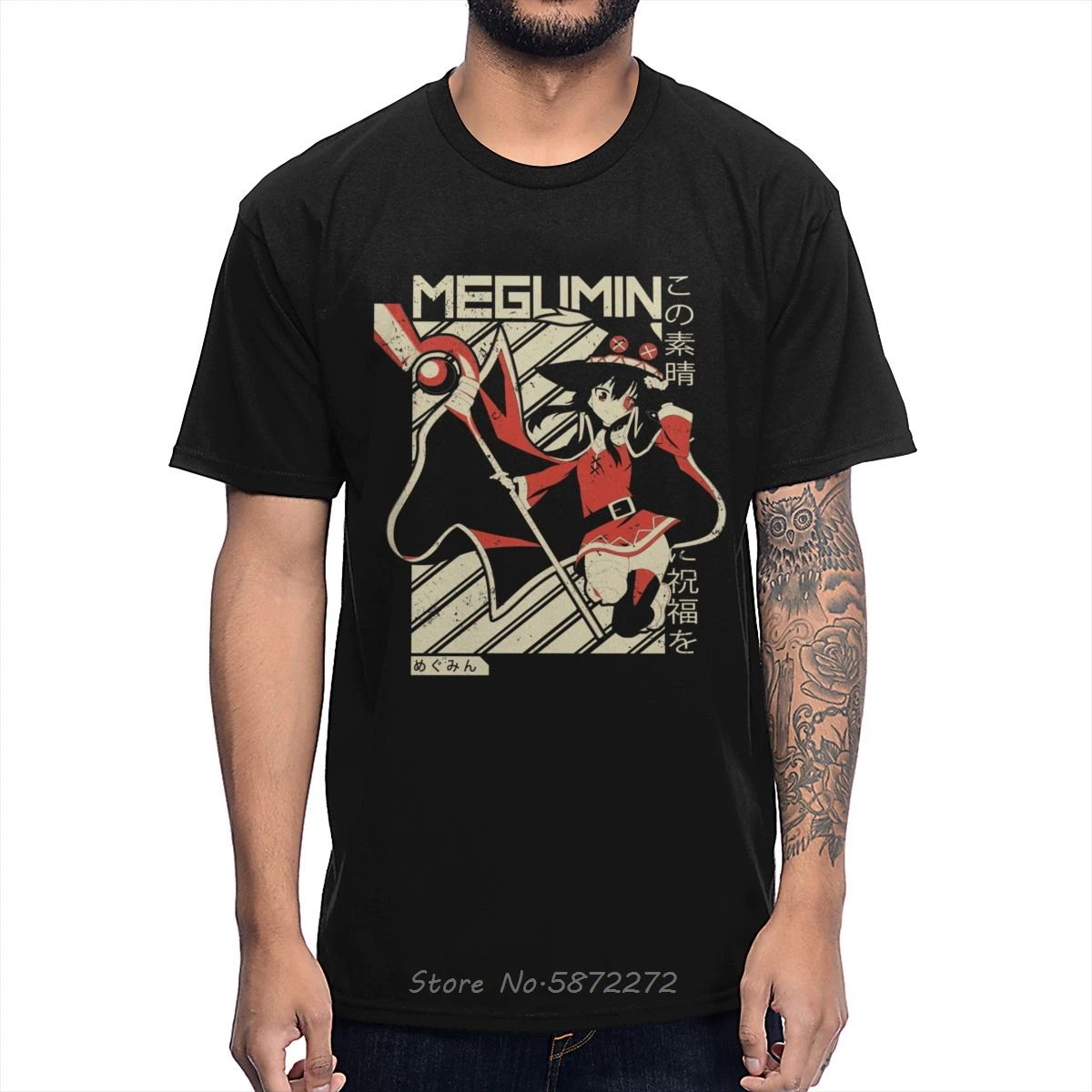 Almosun Megumin Konosuba Kono Subarashii T Shirt Comfortable Men Cotton Cartoon o-neck T-Shirt Tees Harajuku | Мужская одежда