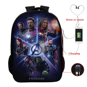

Mochila Avengers Endgame Backpacks Detective 16 Inch School Backpack USB for Teens Boys Girls Book Lol Bag Laptop Backbag