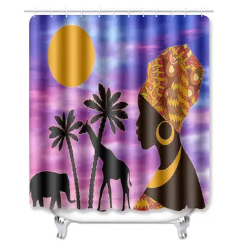 

2020 Hot African Style Printed Shower Curtains Bath Waterproof Bathroom Decor with 12 Hooks