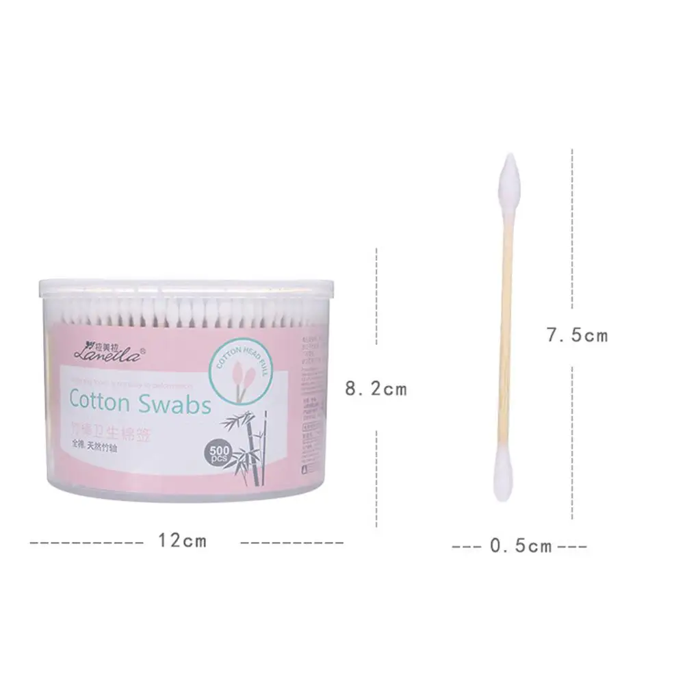 MeterMall 500Pcs Double Head Cotton Swab Bamboo Cotton Swab Wood Sticks Disposable Buds Cotton For Makeup Nose Ears Cleaning