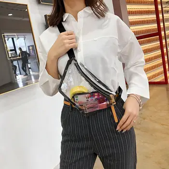 

Women Chest Shoulder Bag PVC Transparent Waterproof Zipper Single Layer Waist Packs Adjustable Belt Messenger Bags