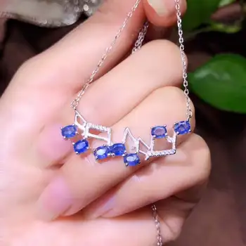 

Natural and Real Sapphire Necklace Natural Pendant Solid S925 Sterling Silver For Women Pendant