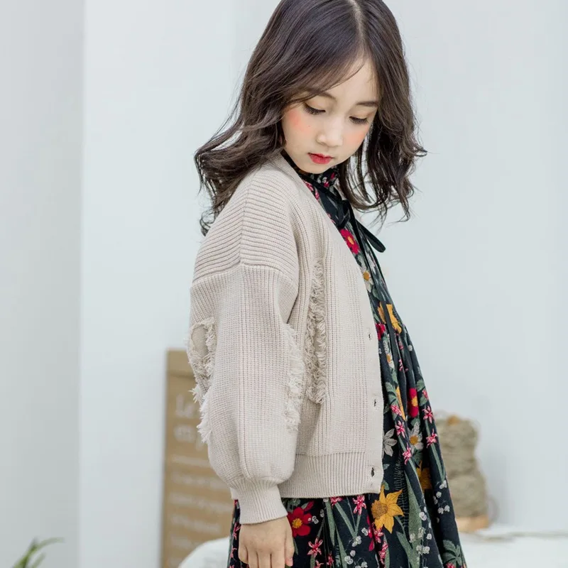 Осенний стильный Детский свитер, вязаная рубашка в Корейском стиле для девочек, Детское пальто-кардиган, Fashion-M006