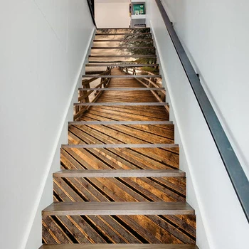 

13 Pcs Self Adhesive 3D Retro Bridge Wallpapers Renovation PVC Stickers Stair Waterproof Home Decoration Decal Print Art Picture