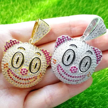 

Brass CZ Jewelry Lovely Cartoon Clown Head portrait Pendant Kids Gift Hip Hop Necklace CN156