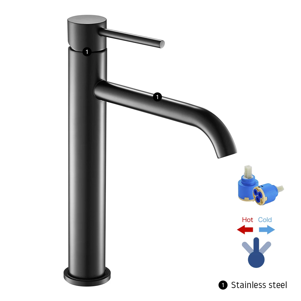 High Bathroom Basin Faucet White/Black/Brushed Taps Wash Hand Face Single Lever Mixer Washbasin Faucets with Hose HOTBEST