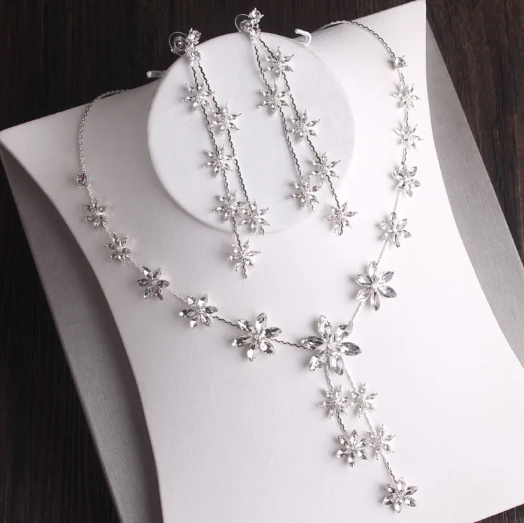 Baroque Silver Color Crystal Leaf Bridal Jewelry Sets Rhinestone Crown Tiaras Choker Necklace Earring African Beads Jewelry Set bridal jewelry sets