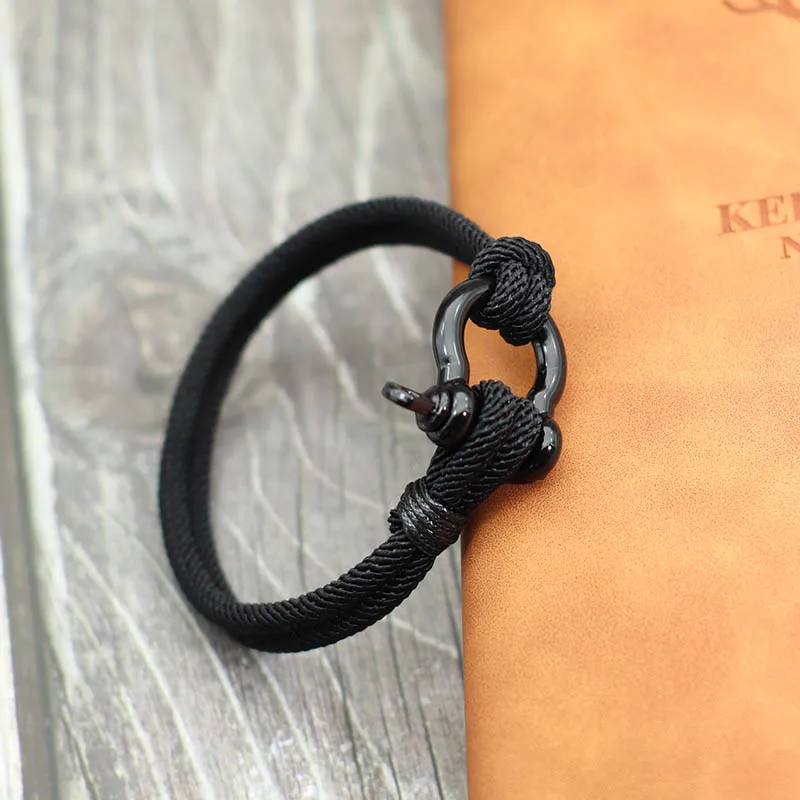 Stainless Steel Mens Rope Bracelet with U Shaped Buckle