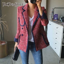 TWOTWINSTYLE, Элегантный женский блейзер с длинным рукавом, карманом и пуговицами, тонкий женский костюм, осень, большой размер, модная новинка