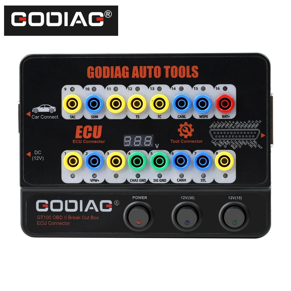 GODIAG GT100 Car Tool OBD Detector Breakout Box ECU Connector With Multi-Function Cable,Used For OBDII Protocol Communication Detection And ECU Maintenance/Diagnosis/Programming/Coding 
